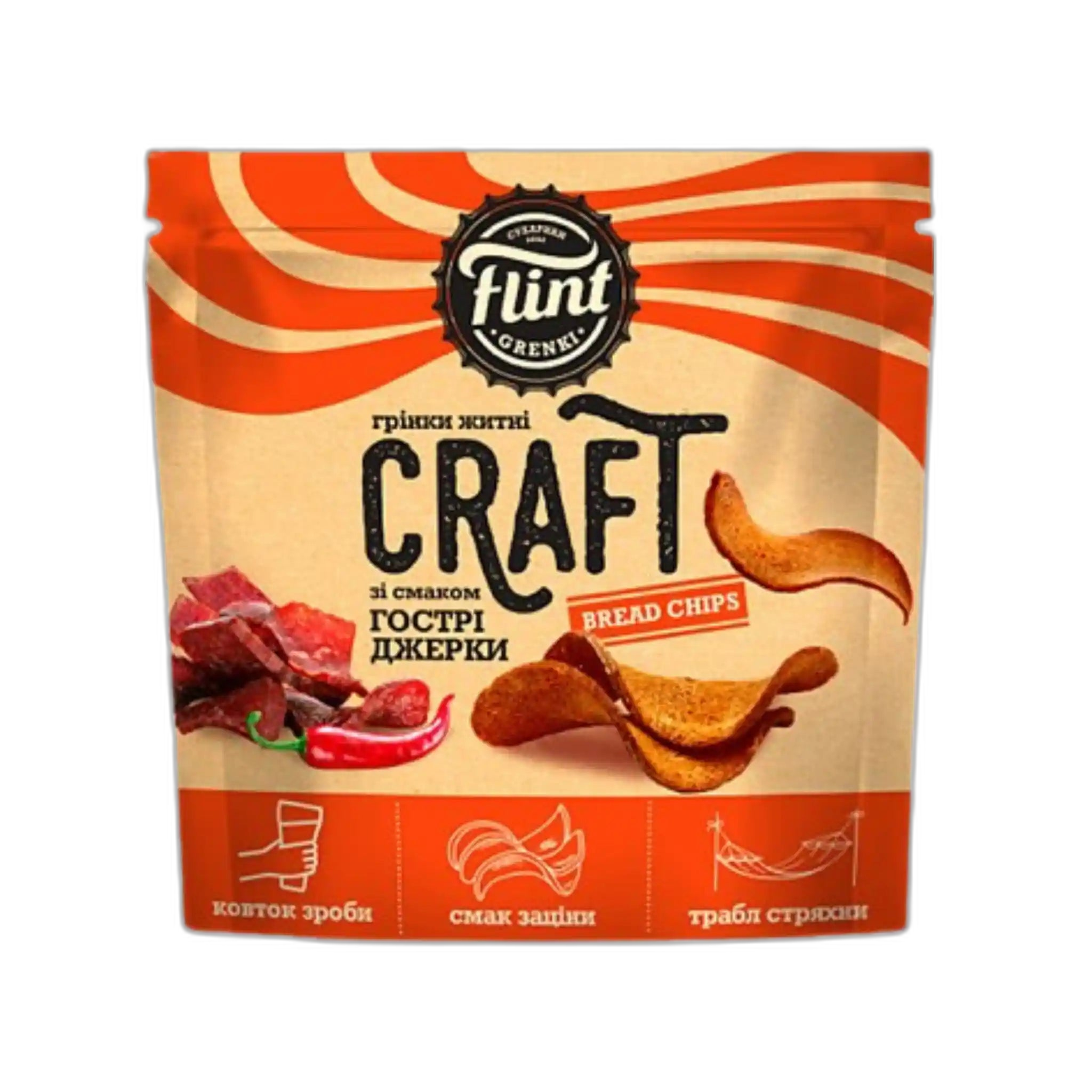 Flint Krutony (grenki) zvlněný s přichutí palivých jerku, 90g/8ks