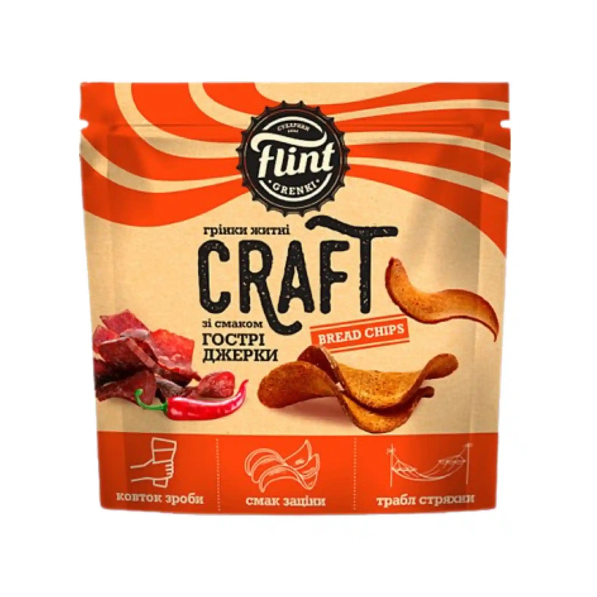 Flint Krutony (grenki) zvlněný s přichutí palivých jerku, 90g/8ks