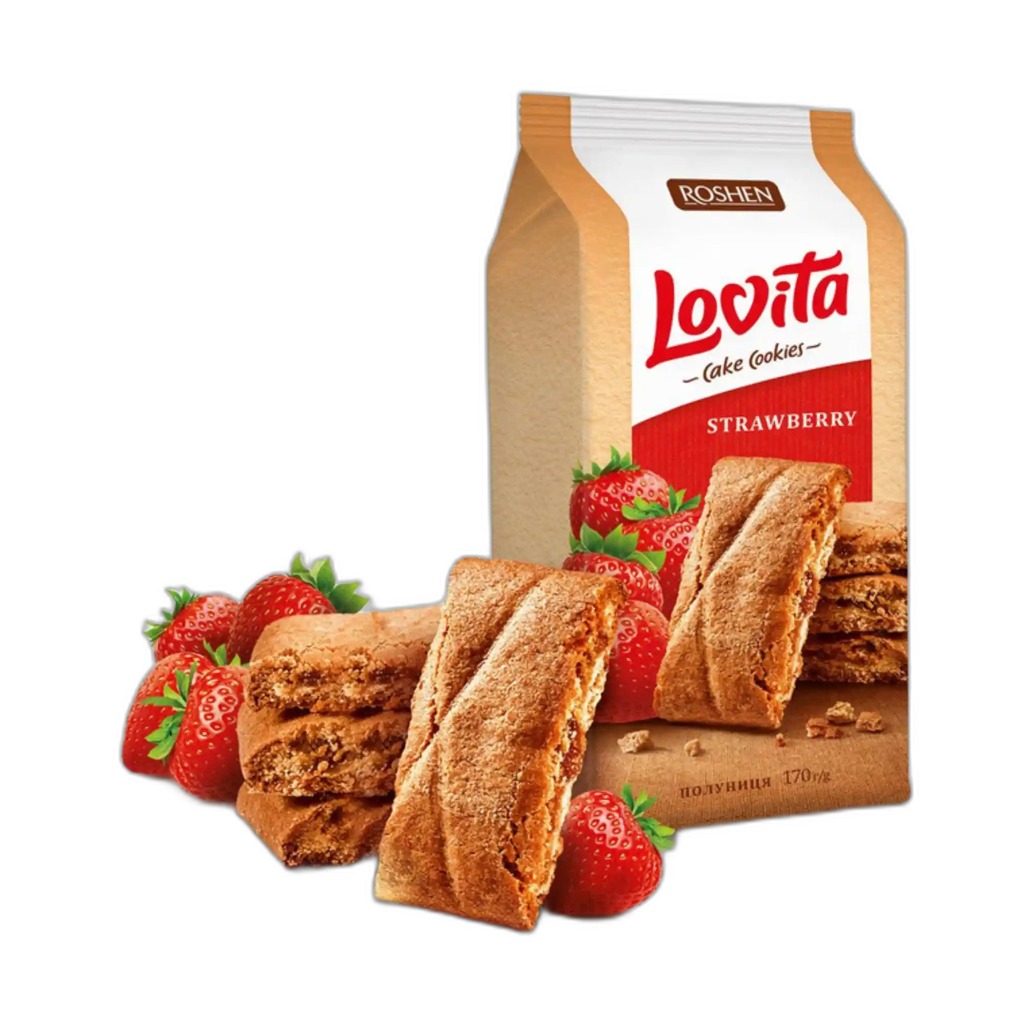 Roshen Sušenky "Lovita cake cookies" s jahodovou náplní, 168g/16ks