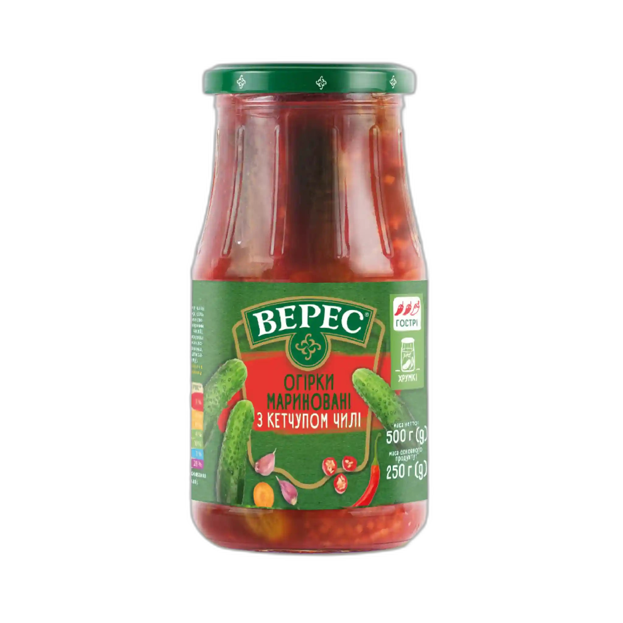 TM Veres Marinované kornišoni s chilli kečupem, 500 g/ 12ks