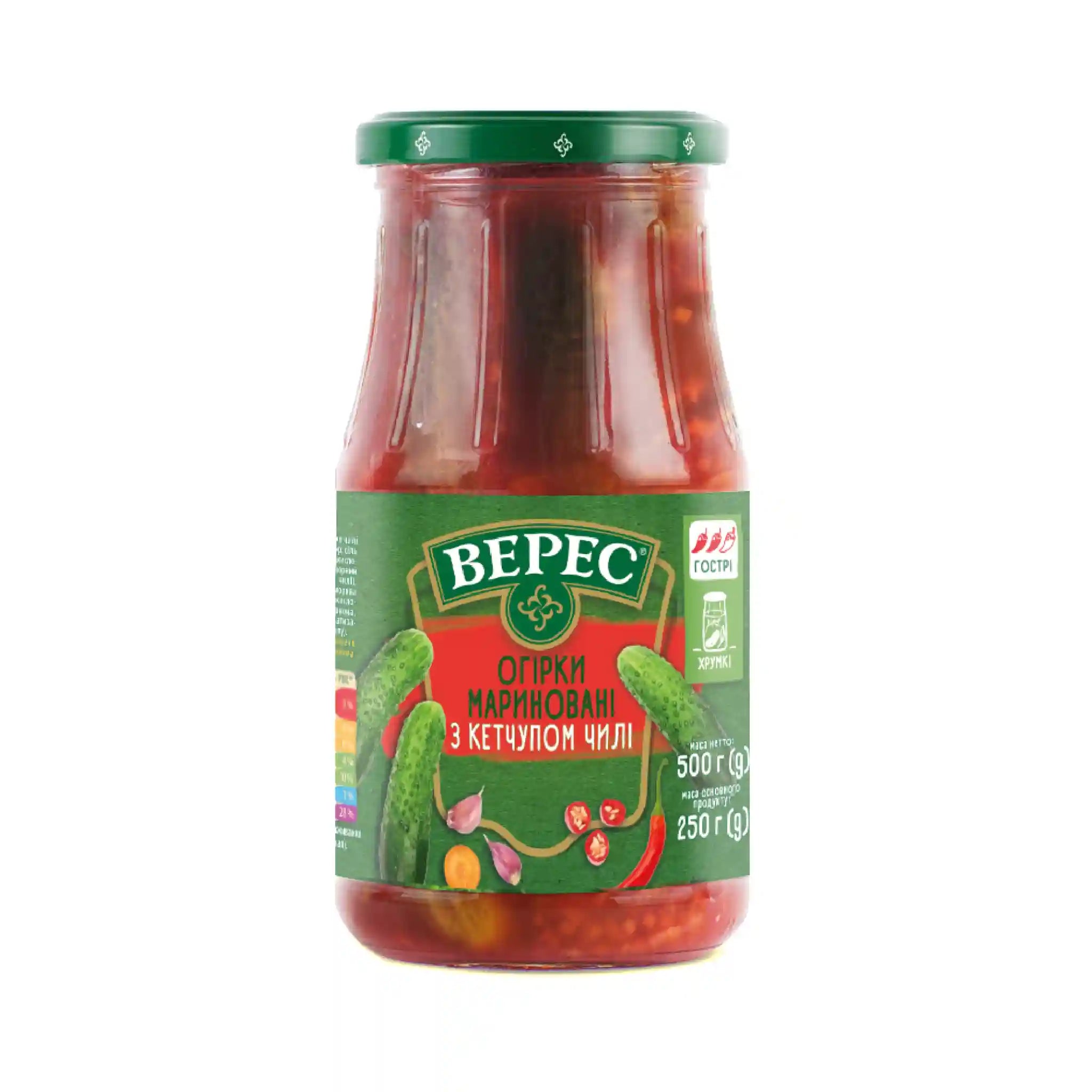 TM Veres Marinované kornišoni s chilli kečupem, 500 g/ 12ks