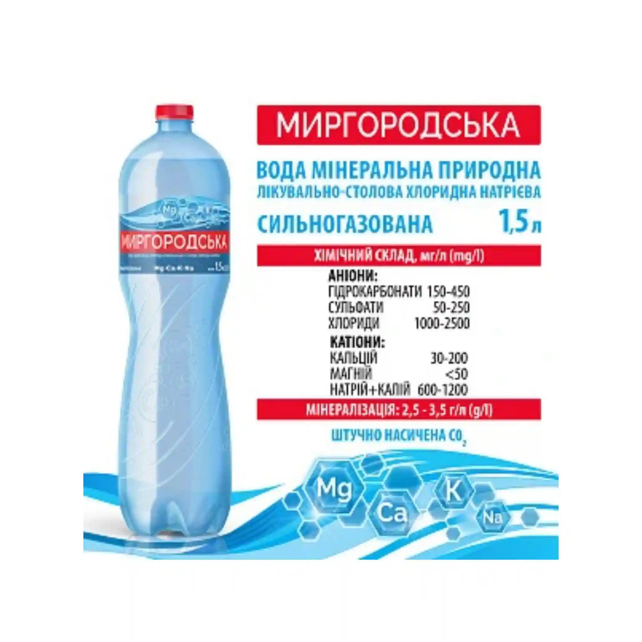 Myrgorodska Přírodní minerální voda  perlivá, 1,5l/6ks