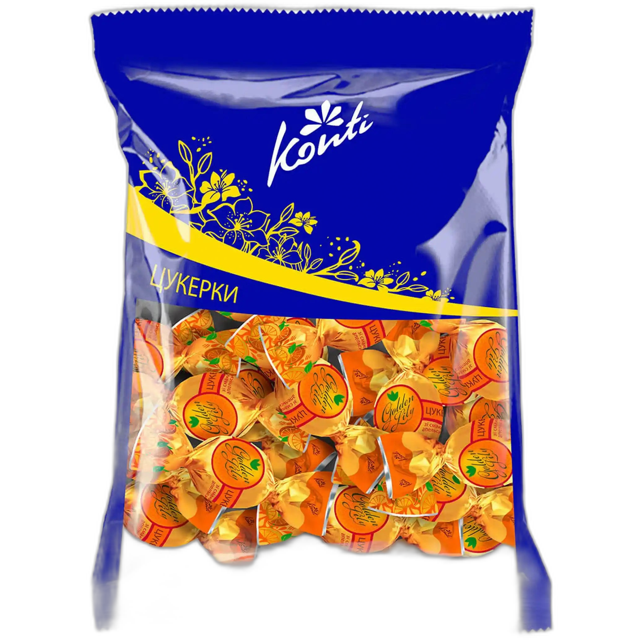 Konti "Golden Lily" bonbony karamelové s příchutí pomeranče, 1kg/7ks