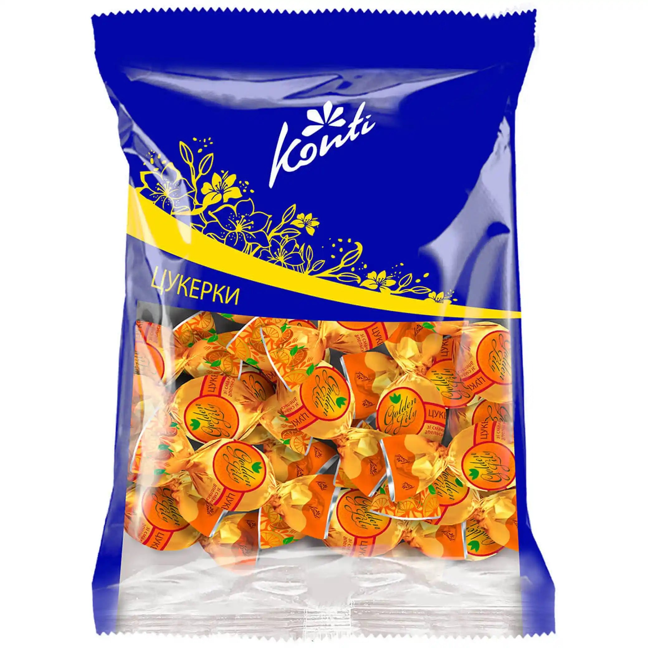 Konti "Golden Lily" bonbony karamelové s příchutí pomeranče, 1kg/7ks