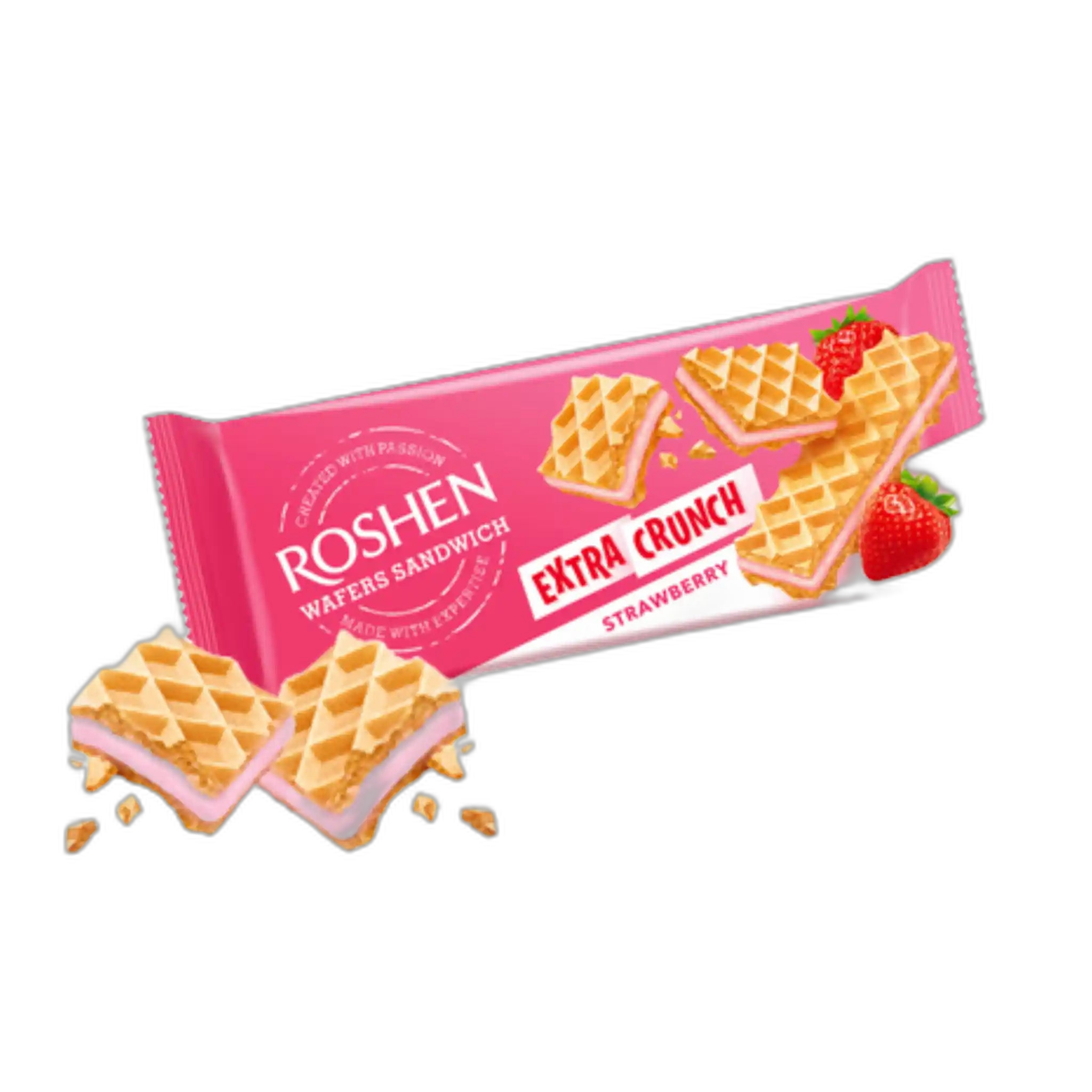 Roshen Oplatké  "Wafers Sandwich Crunch Strawberry" jahodové, 142g/15 ks