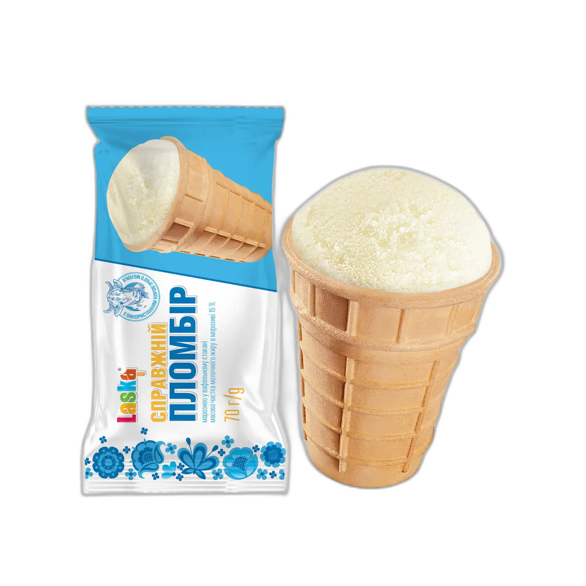 Laska Zmrzlina "Real plombir" v kornoutku, 70g/30ks
