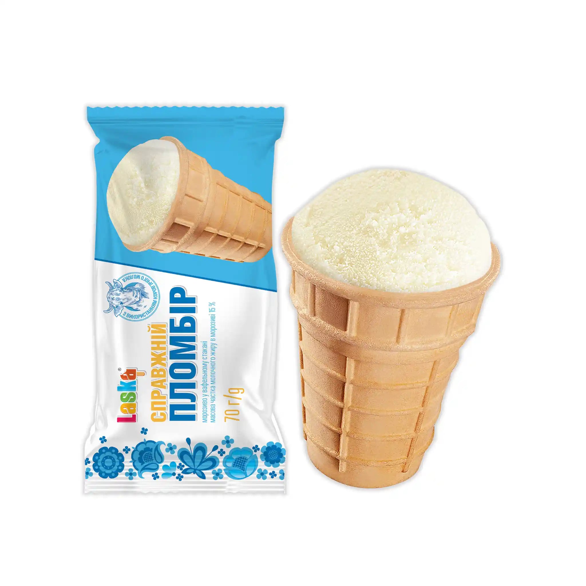 Laska Zmrzlina "Real plombir" v kornoutku, 70g/30ks