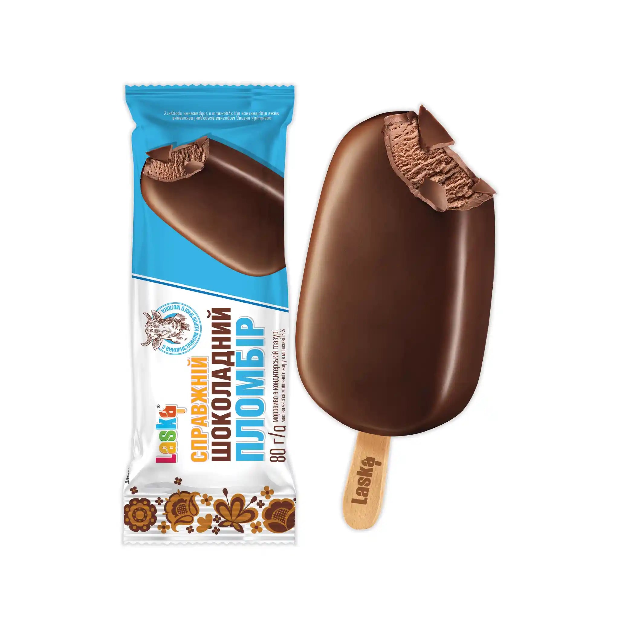 Laska "Real Chocolate plombir' , v cukrářské polevě 80g/24ks