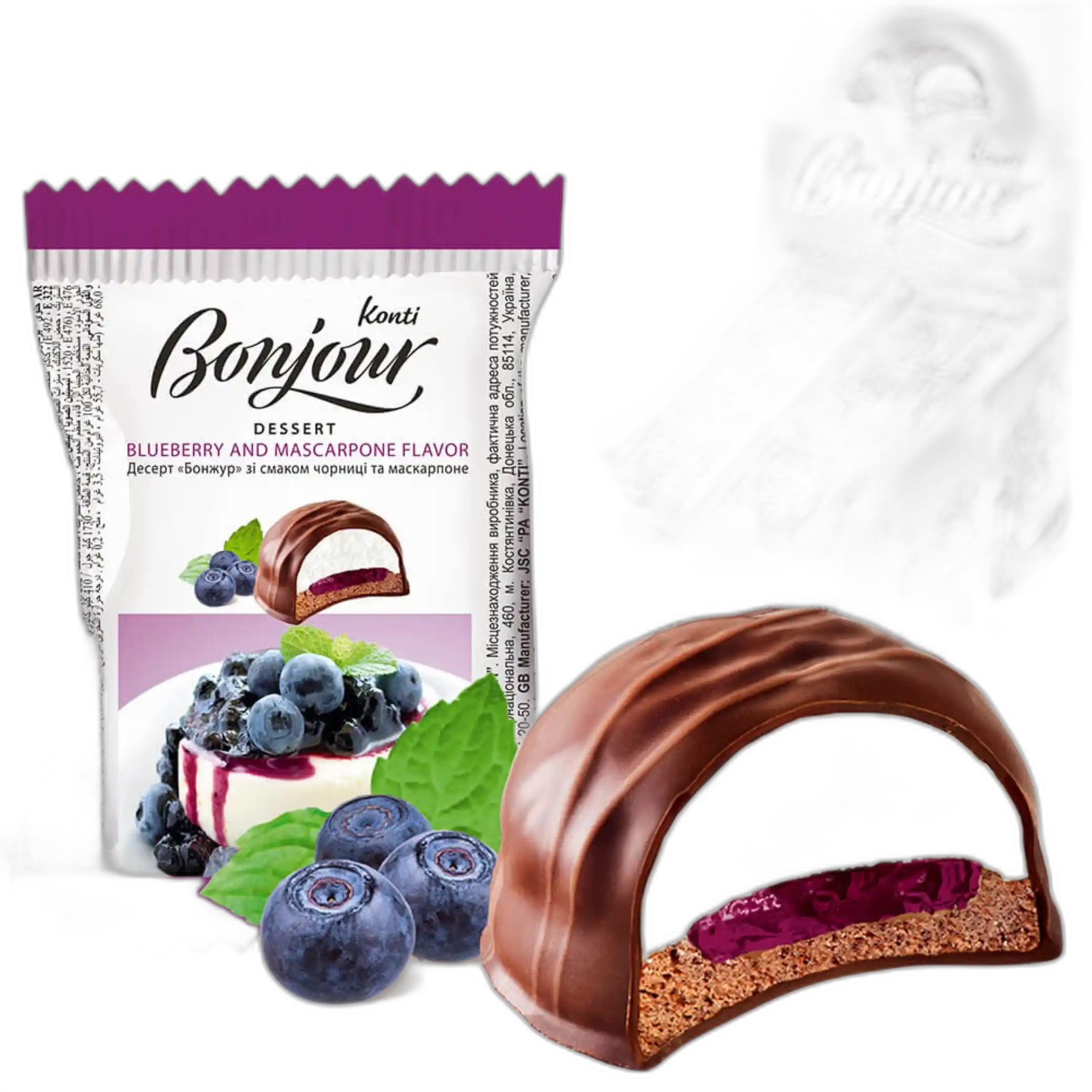 Konti "Bonjour" dezert suflé s příchutí mascarpone s borůvkami, 29g/24ks