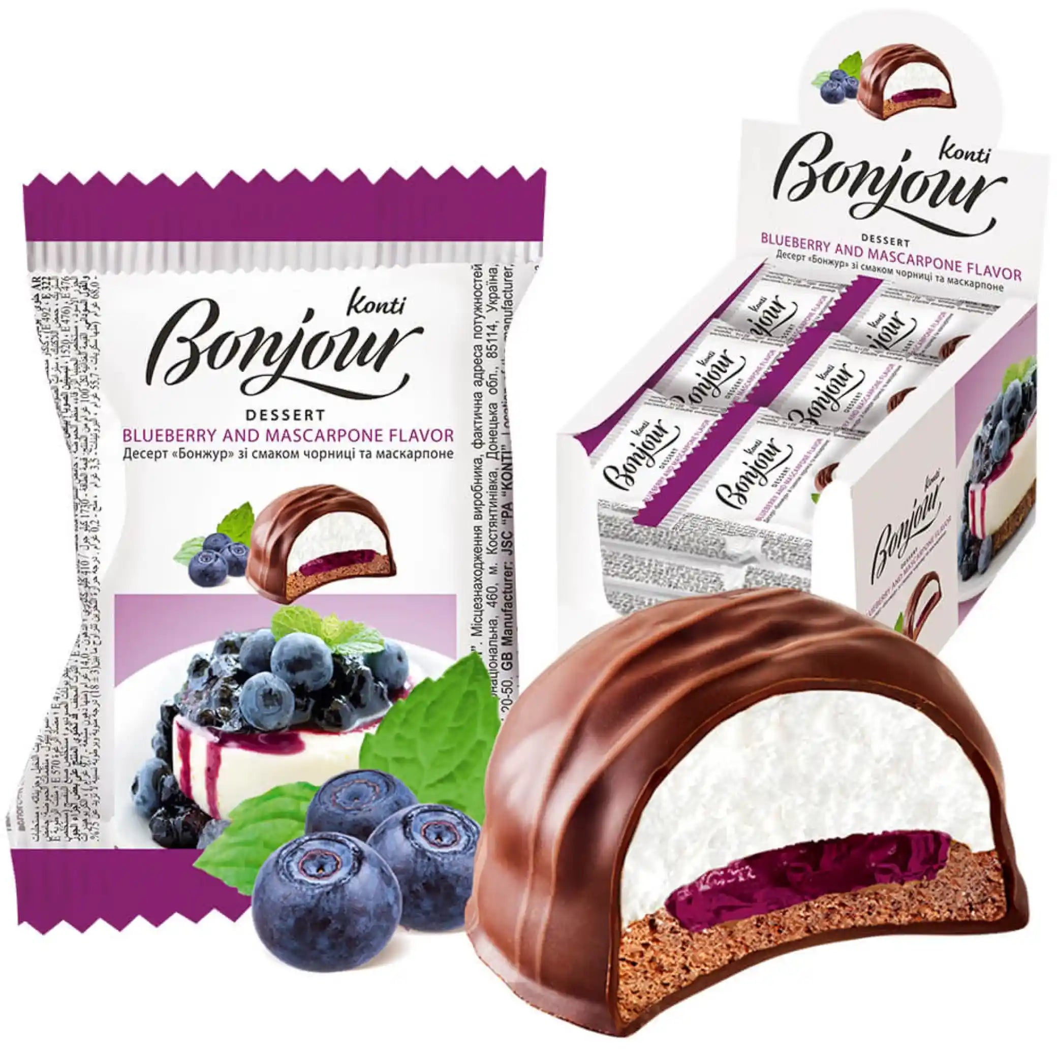 Konti  "Bonjour" dezert suflé s příchutí mascarpone s borůvkami, 29g/24ks