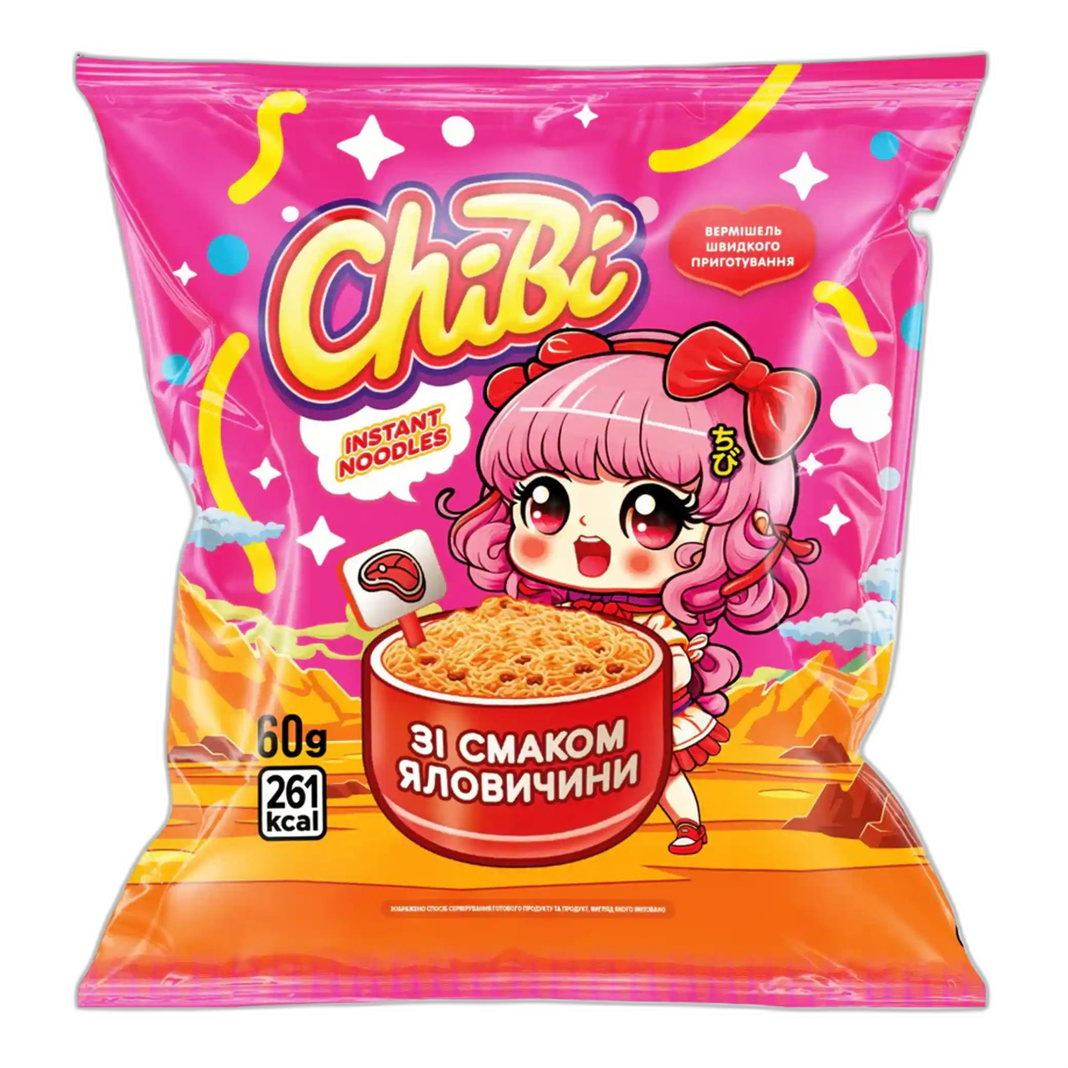 ChiBi Instantní nudle hovezi, 60g/60ks