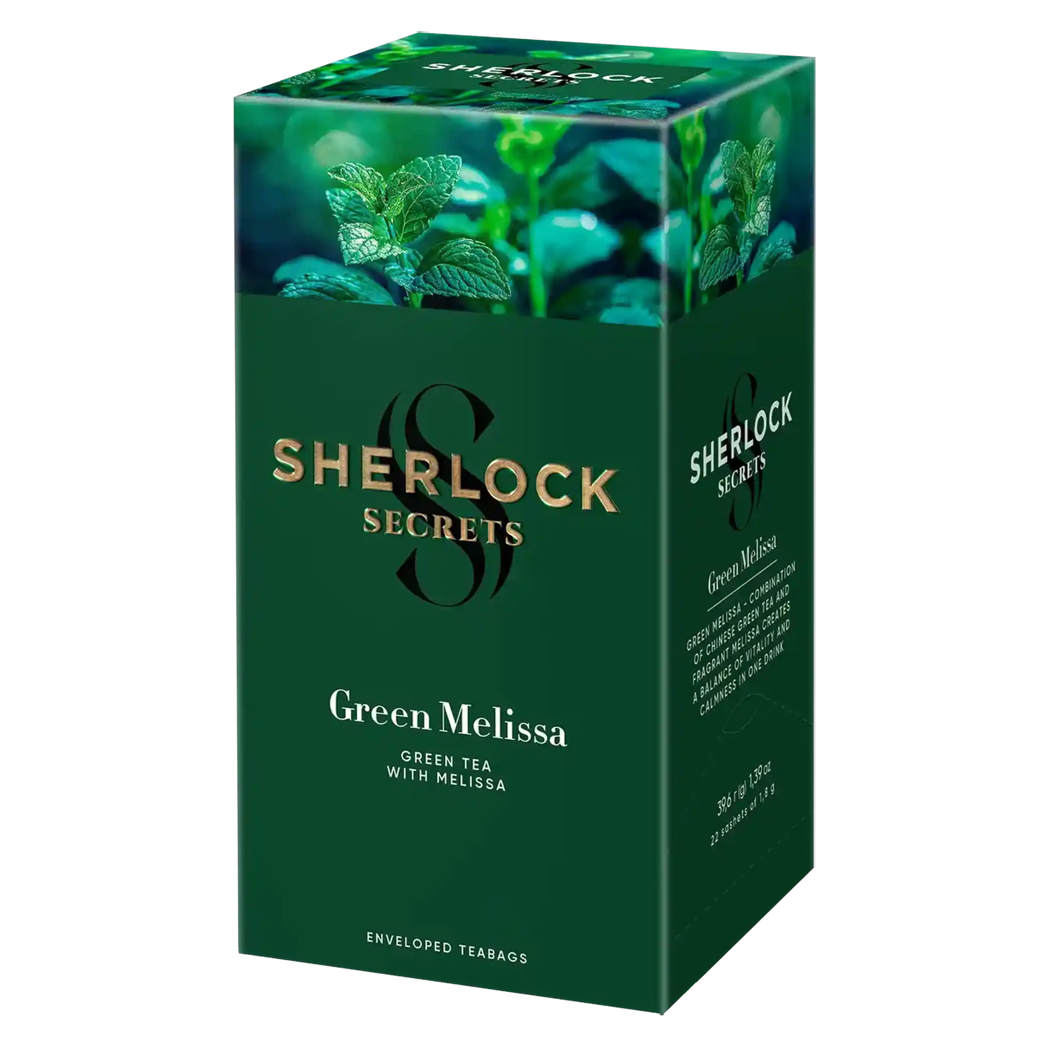 Sherlock Secrets Zelený čaj s citronem, mátou a meduňkou „Green Melissa“, 22 × 1,8 g/ 12 ks