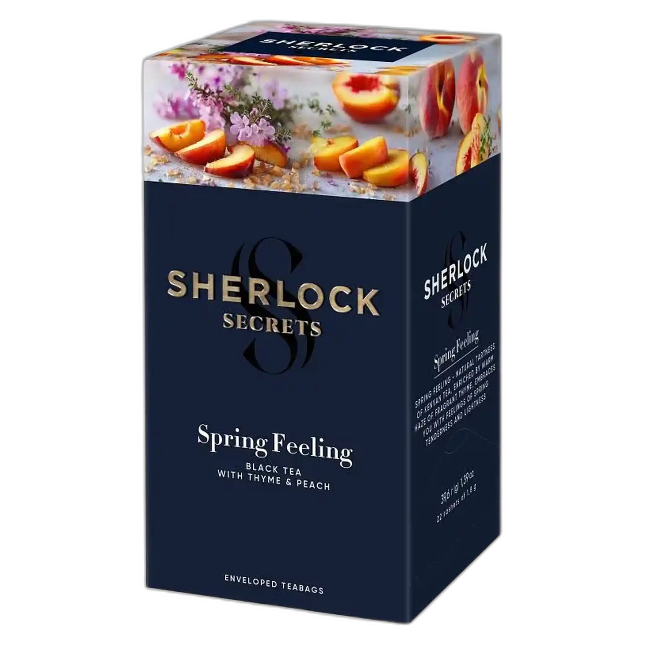 Sherlock Secrets Černý čaj s tymiánem a broskvovou příchutí „Spring Feeling“, 22 × 1,8 g/ 12 ks