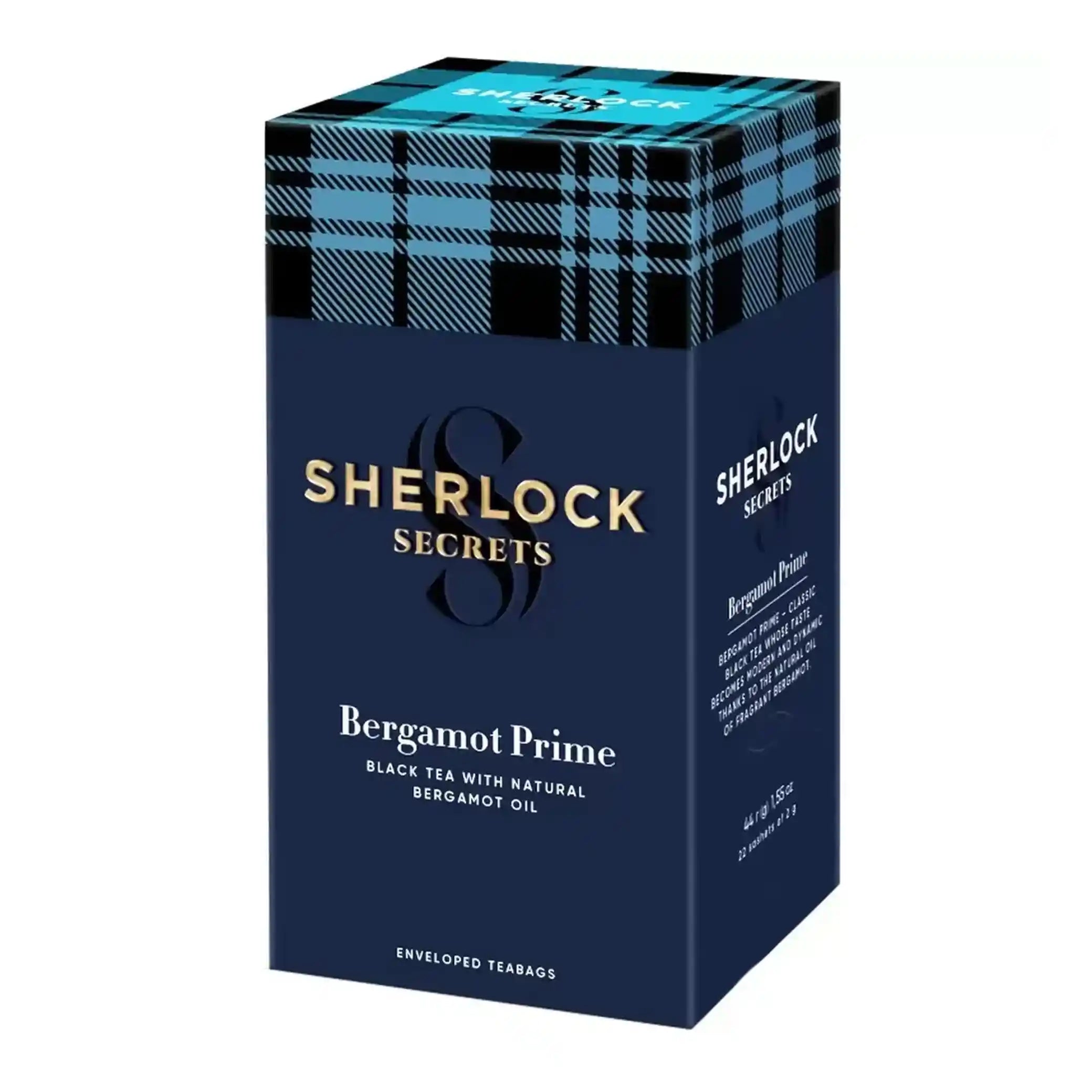 Sherlock Secrets „Bergamot Prime“ černý cejlonský jemně mletý čaj s přírodním bergamotovým olejem, 22 sáčky × 2 g/ 12 ks