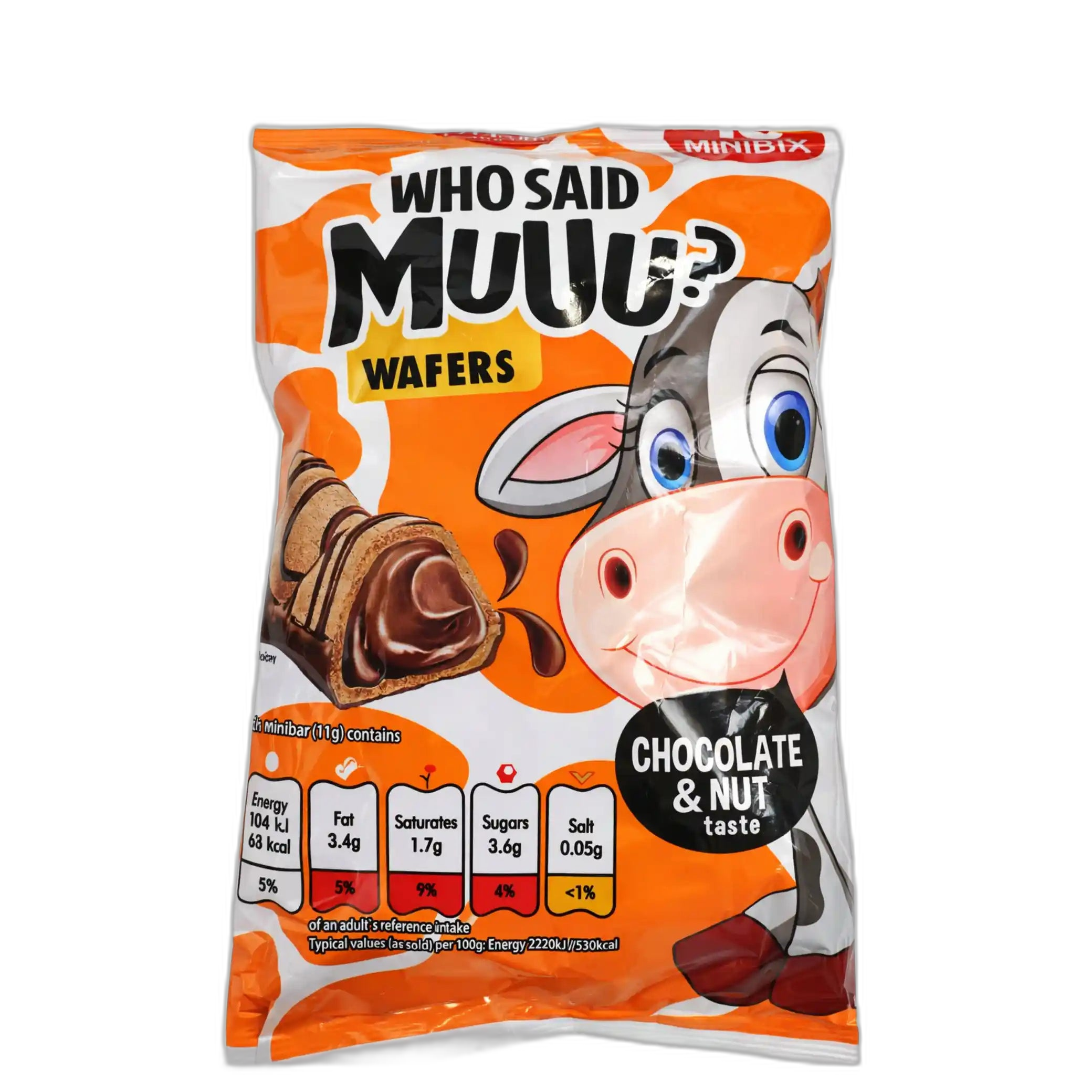 ABK Vaflová mini tyčinka „Who said Muuu?“ Čokoládovo-oříšková příchuť, 200 g/6ks