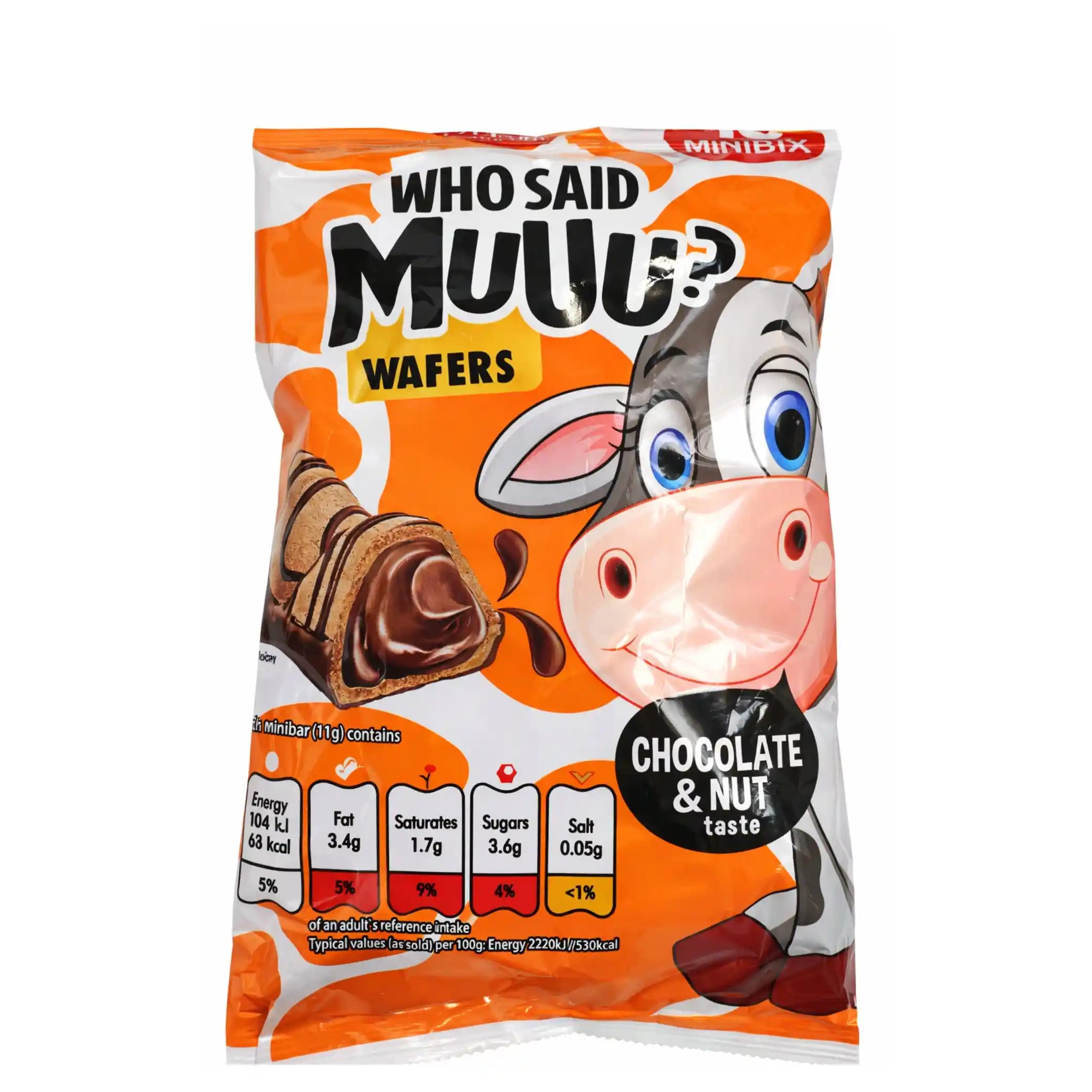 ABK Vaflová mini tyčinka „Who said Muuu?“ Čokoládovo-oříšková příchuť, 200 g/6ks