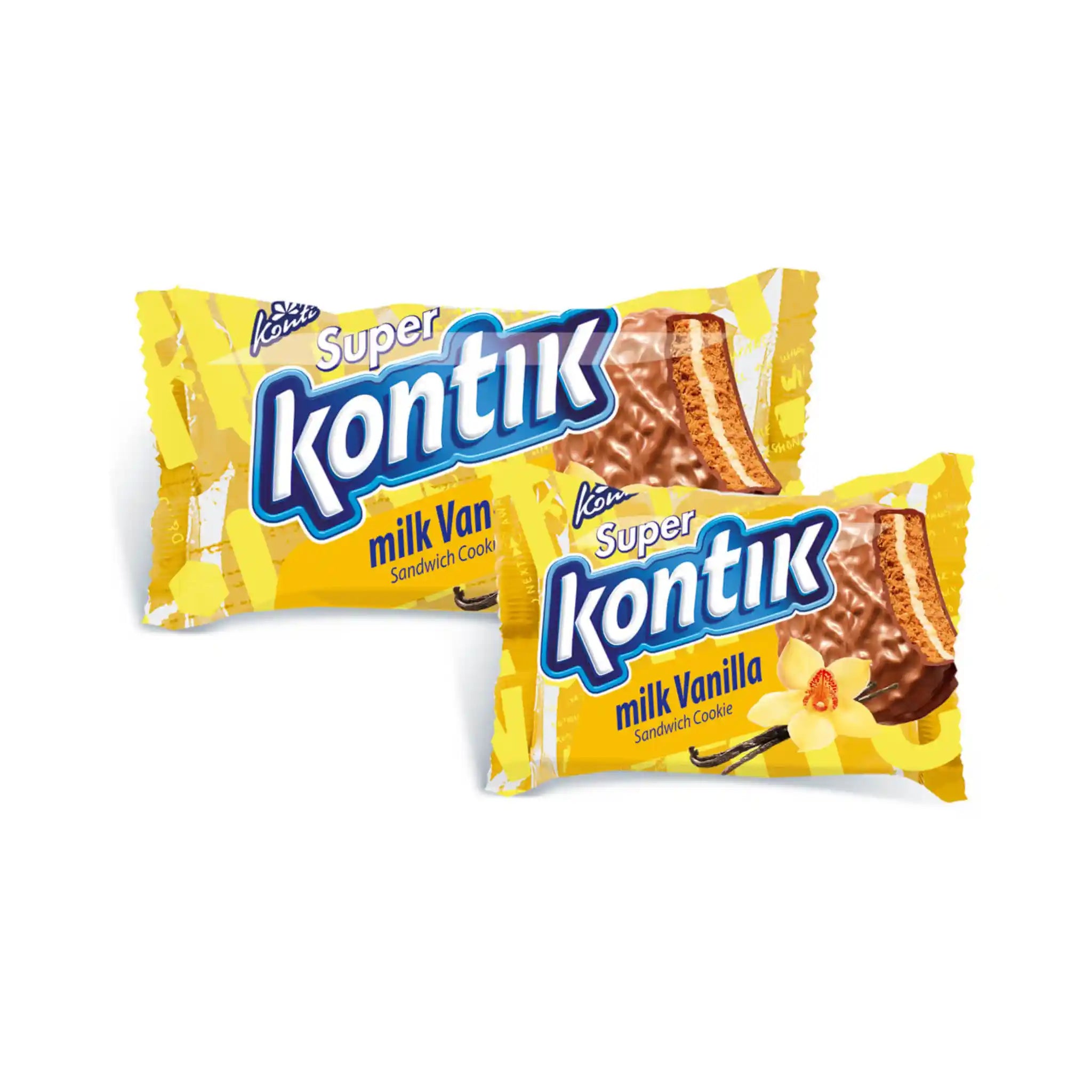 Konti "Super Kontik" sušenky-sendvič s příchutí vanilky a mléka, 90g/36ks