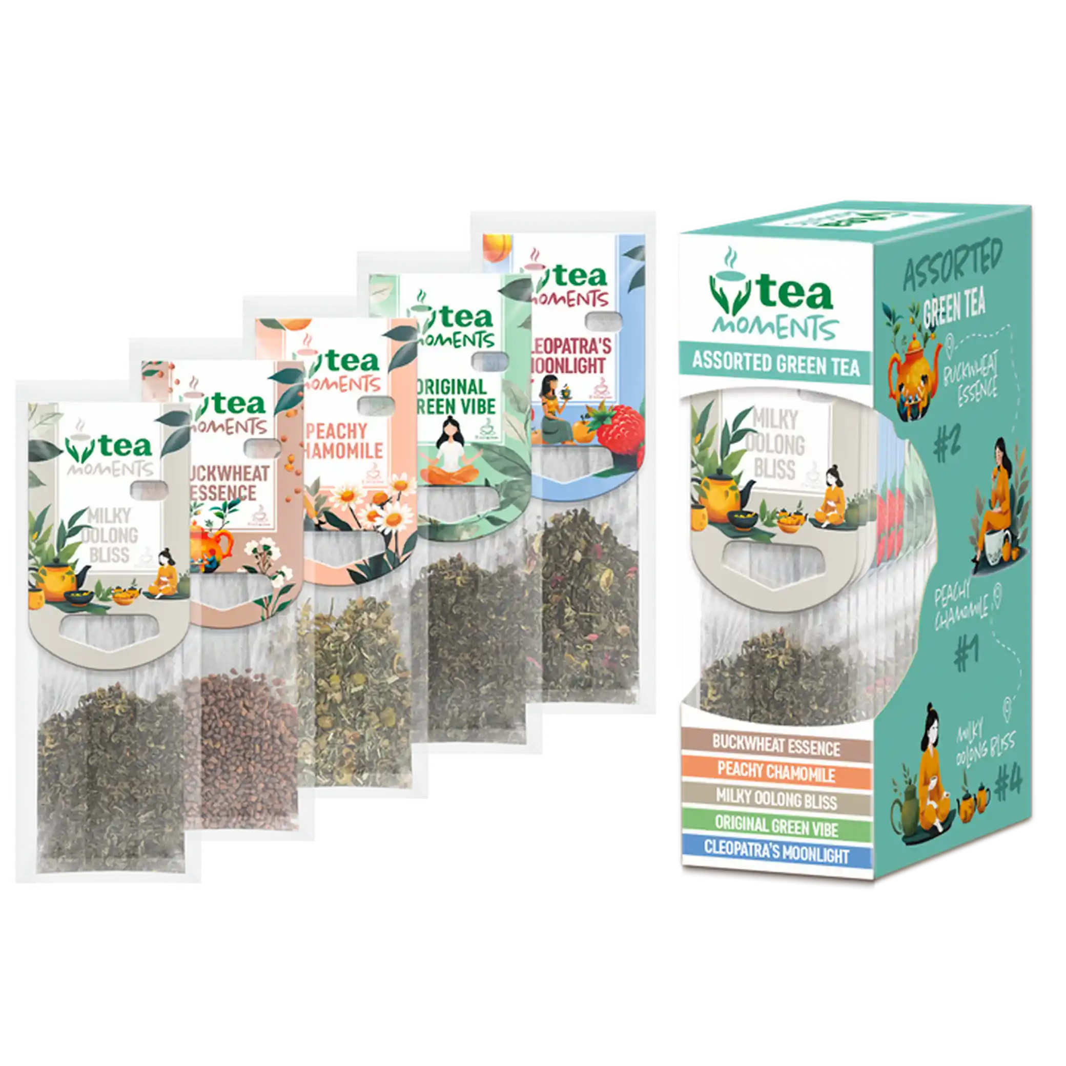 Tea Moments „Assorted Green Tea“ sada zelených čajů 5 příchutí × 3 sáčky/ 15 ks