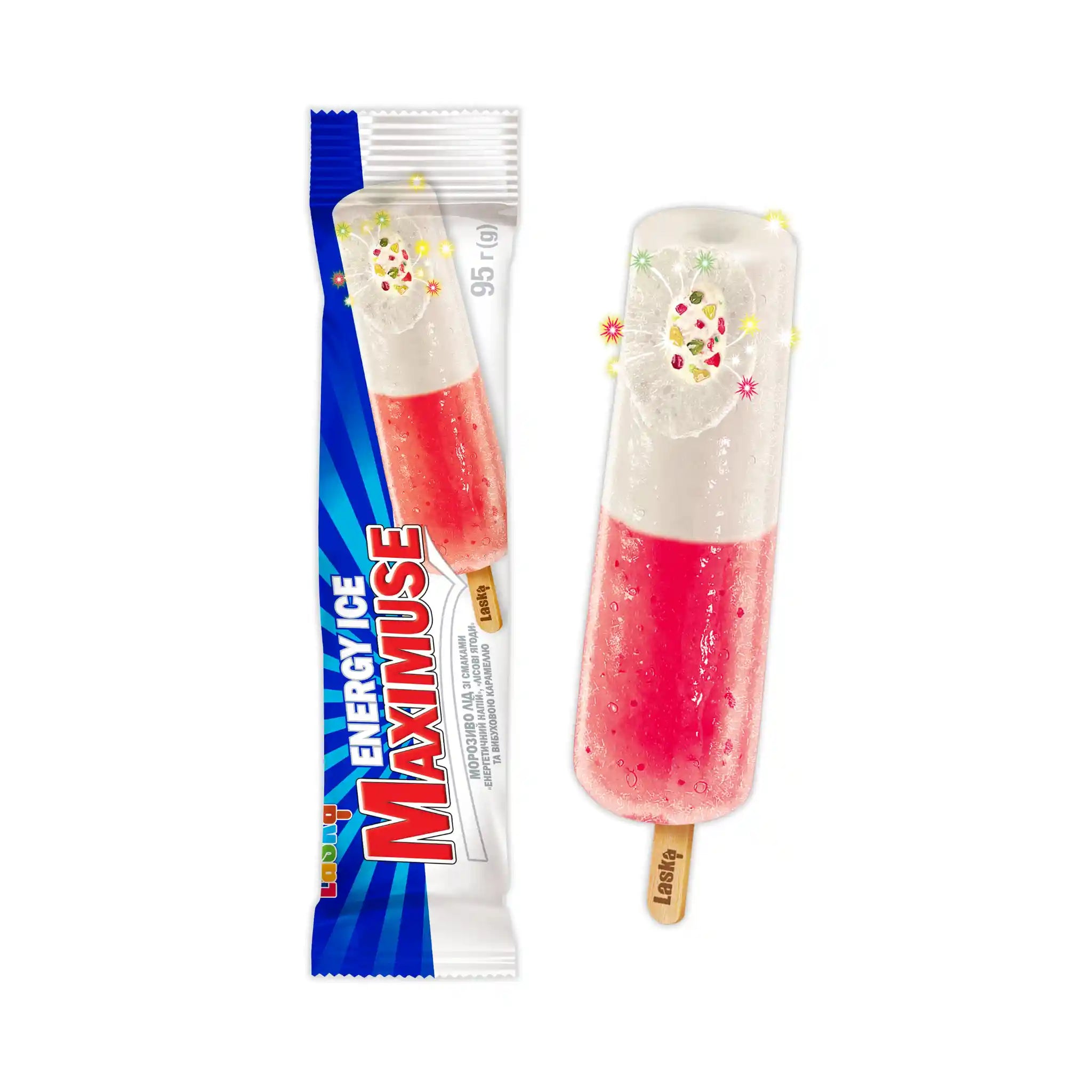 Laska Led „Maximuse"“ s příchutí „energetický nápoj“ a lesní plody , 95g/32ks