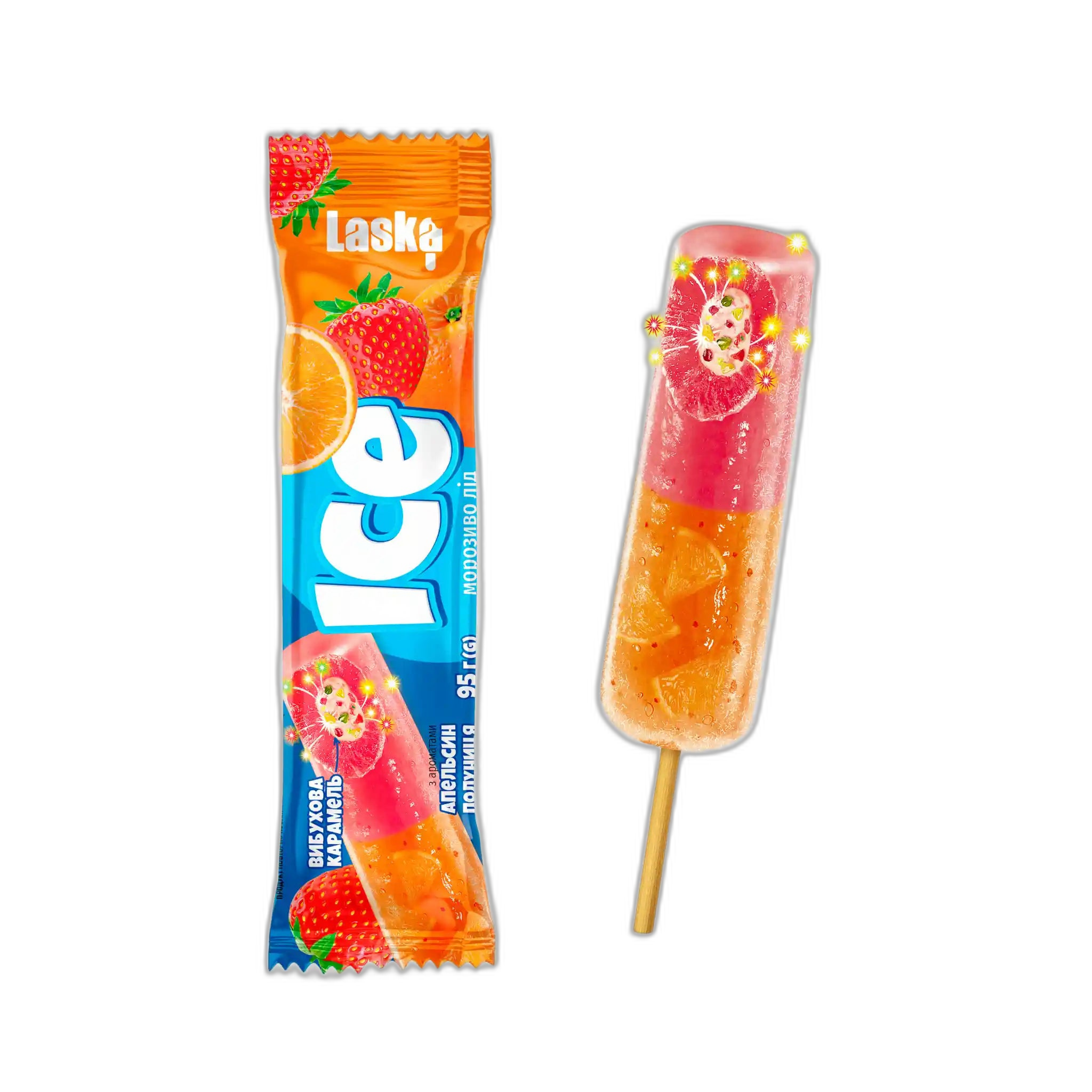 Laska Led s příchutí jahod, pomerančů a karamelu, 95g/32ks