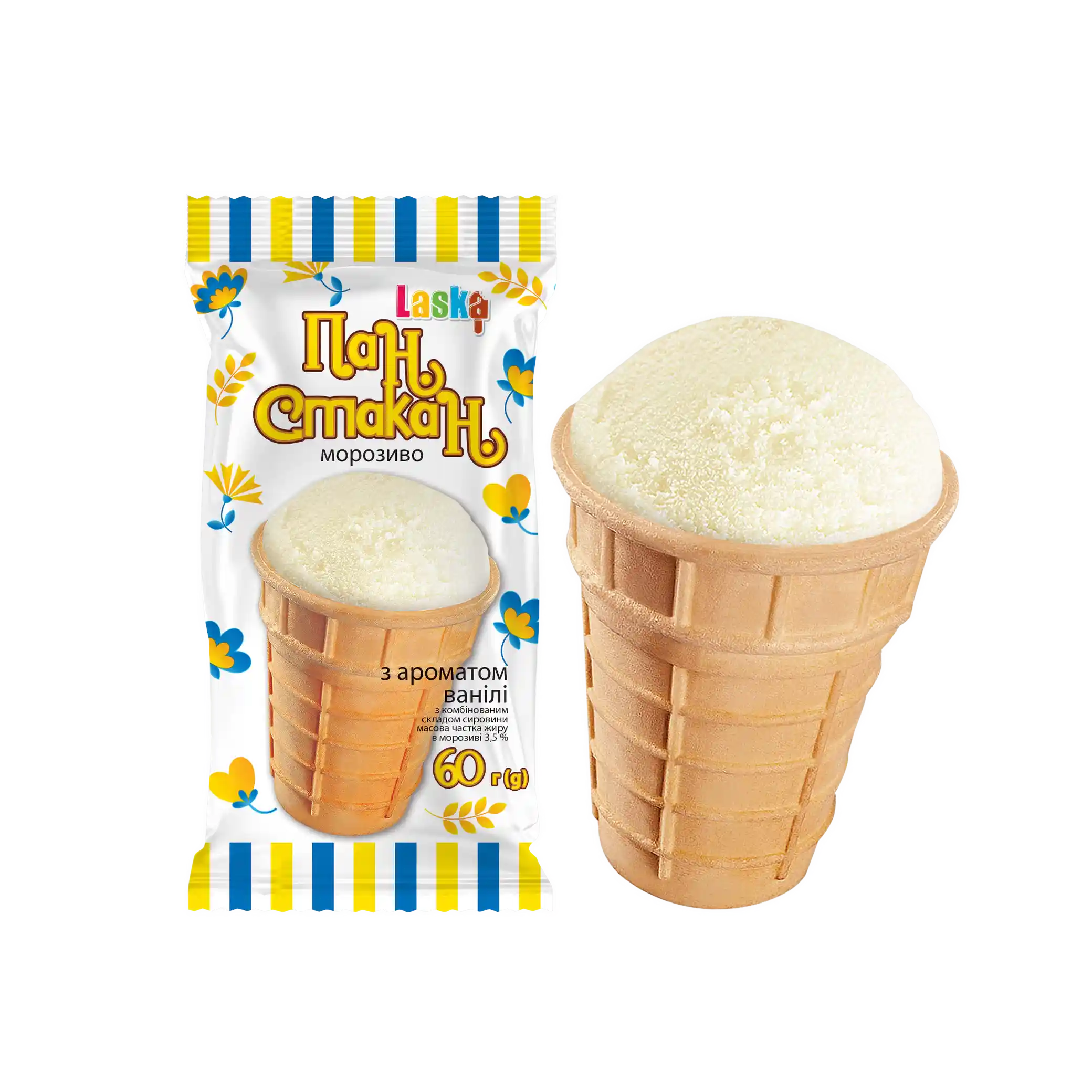 Laska Zmrzlina Pan Stakan vanilková v oplatkovém kelímku 60 g/50ks