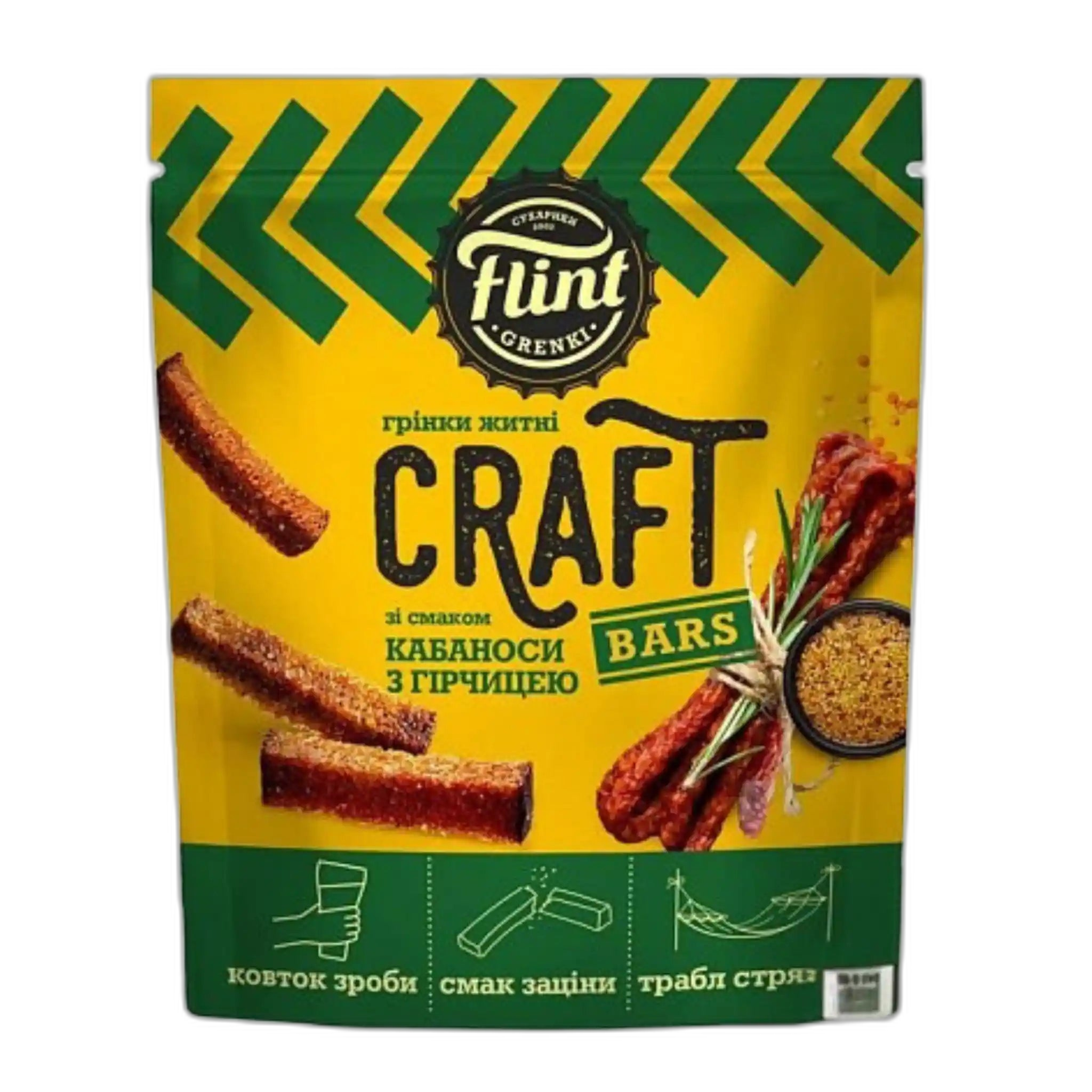 Flint Krutony (grenki)"Craft" s přichutí kabanosy s hořčice, 90g/35ks
